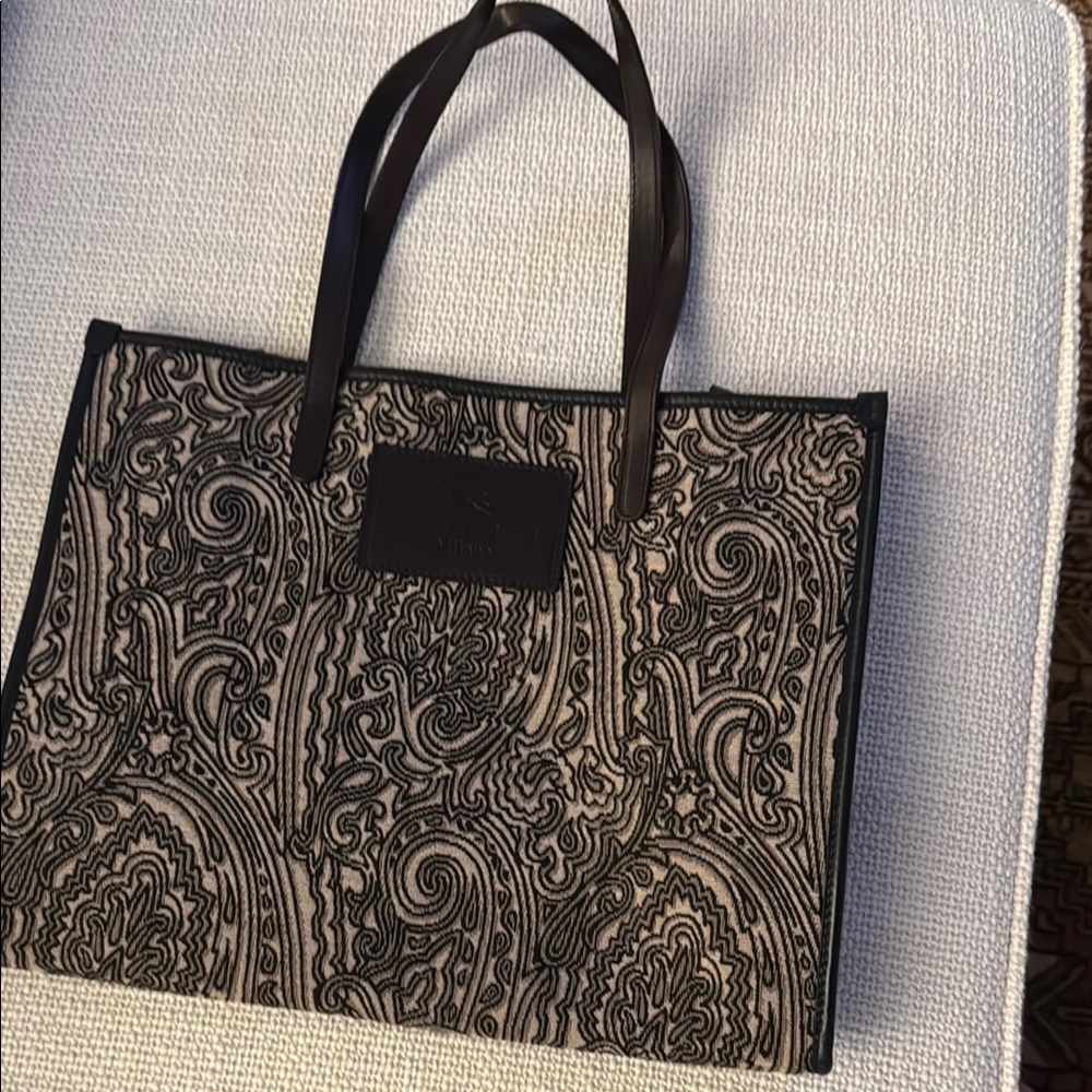 Etro Black and Brown Paisley Tote Bag